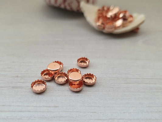 5mm Copper Round Serrated Bezel Cups | 10 Pieces