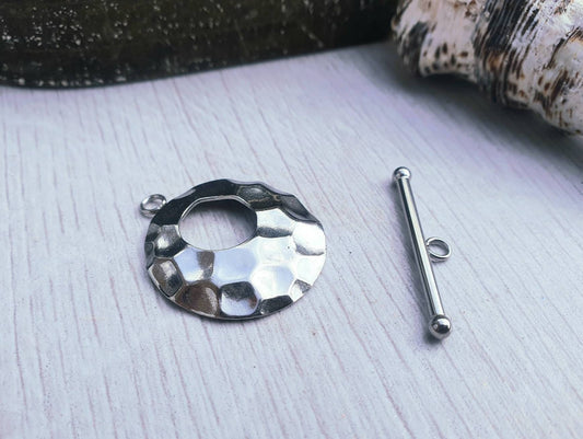 28mm Stainless Steel Toggle Clasp | Textured Hammered Clasp | 1 Set