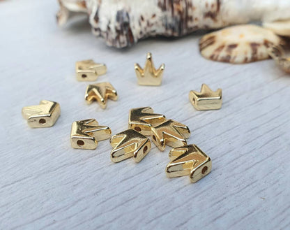 7 x 7mm Gold Plated Crown Spacer Beads | 10Pcs