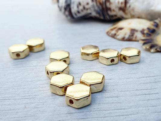 6.5mm Gold Plated Hexagonal Spacer Beads | 10Pcs