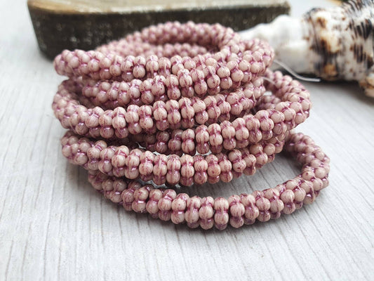 5mm White with Luster Finish and Metallic Pink Wash  Forget-me-Not Spacer Beads | Full Strand of 50 Beads