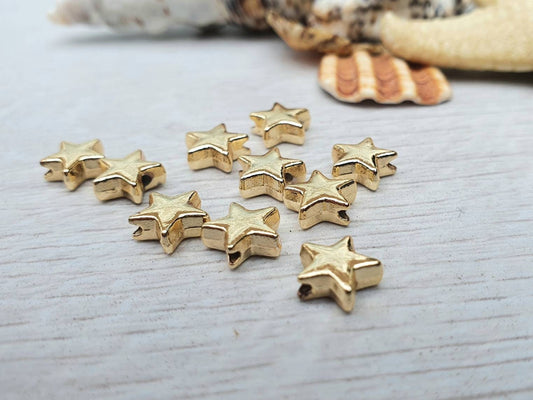 8mm Gold Plated Star Beads | Slider Beads | 10Pcs