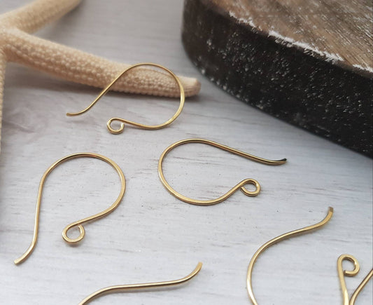 Vega | Round French Raw Brass Handmade Ear Wires | 5/10/20 Pairs