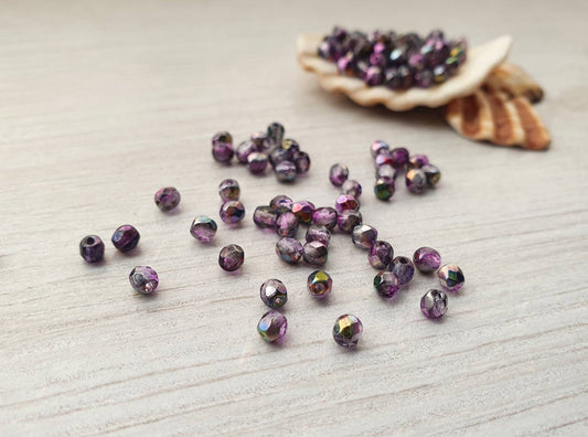 3mm Crystal Magic Purple | Czech Glass Firepolish Beads | 50 Pcs