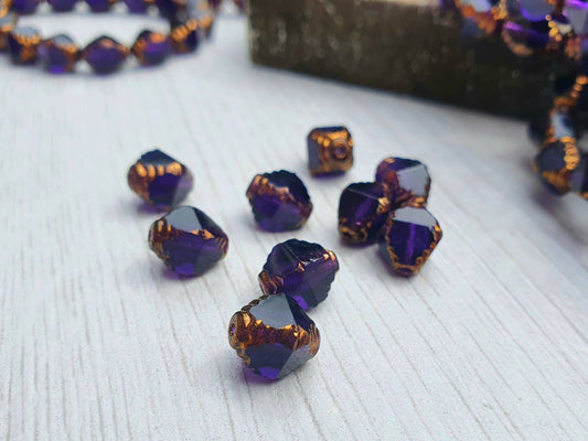 10 x 8 mm Plum with Bronze Finish Facetted Bicone Beads | 10 Beads