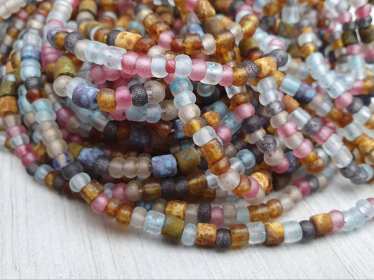 6/0 Aged Matted Dry Ice Mix Picasso Seed Beads | 4mm Beads | Full Strand