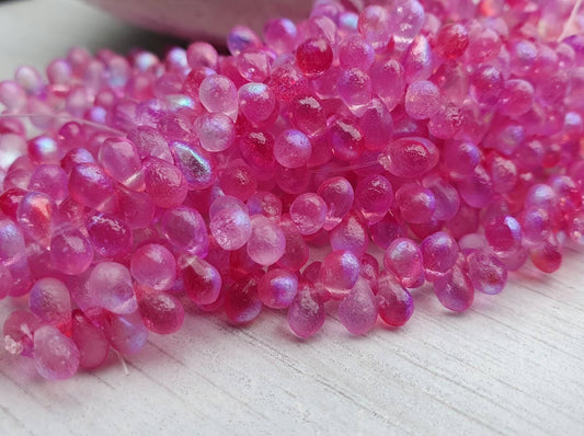 3.5 x 6mm Rose Celestial Etched Side Drilled Czech Glass Drop Beads | 50 Pcs
