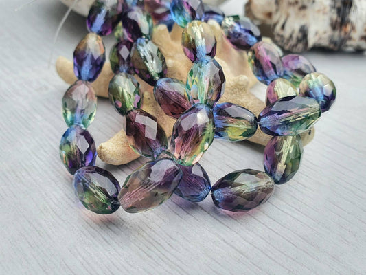 8 x 12mm Faceted Oval in Grape and Dark Periwinkle  | Full Strand of 12 Beads