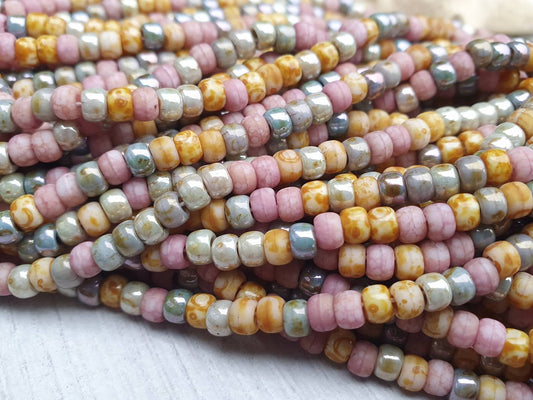 6/0 Aged Pink Medley Picasso Seed Beads | 4mm Beads | Full Strand