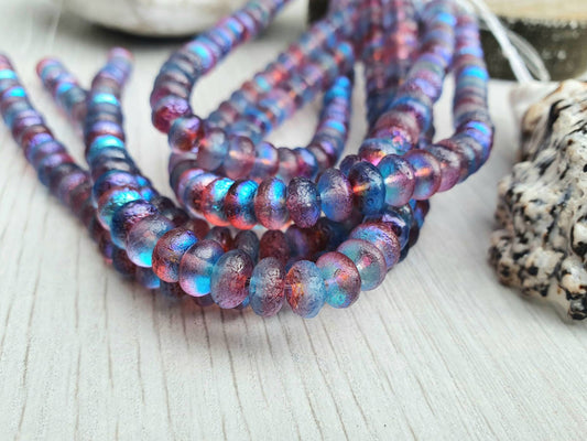 4 x 7mm Rondelle Beads in Rainbow Celestial with an Etched Finish | Full Strand of 50 Beads