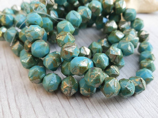 8mm Blue Turquoise with a Picasso Finish | English Cut Beads | Full Strand of 20 Beads