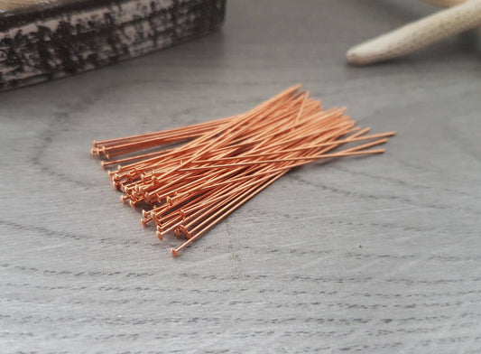 50pcs Genuine Copper Head Pins | 22g 2" Head Pins | Solid Copper Jewellery Findings