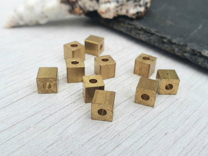 6mm Raw Brass Cube Beads | Square Brass Beads | 10 Pcs