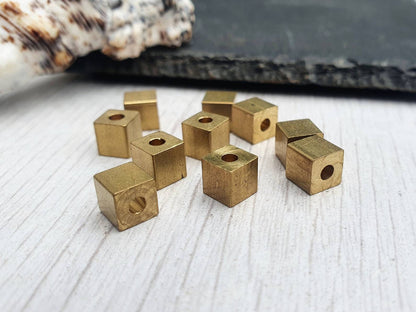 6mm Raw Brass Cube Beads | Square Brass Beads | 10 Pcs