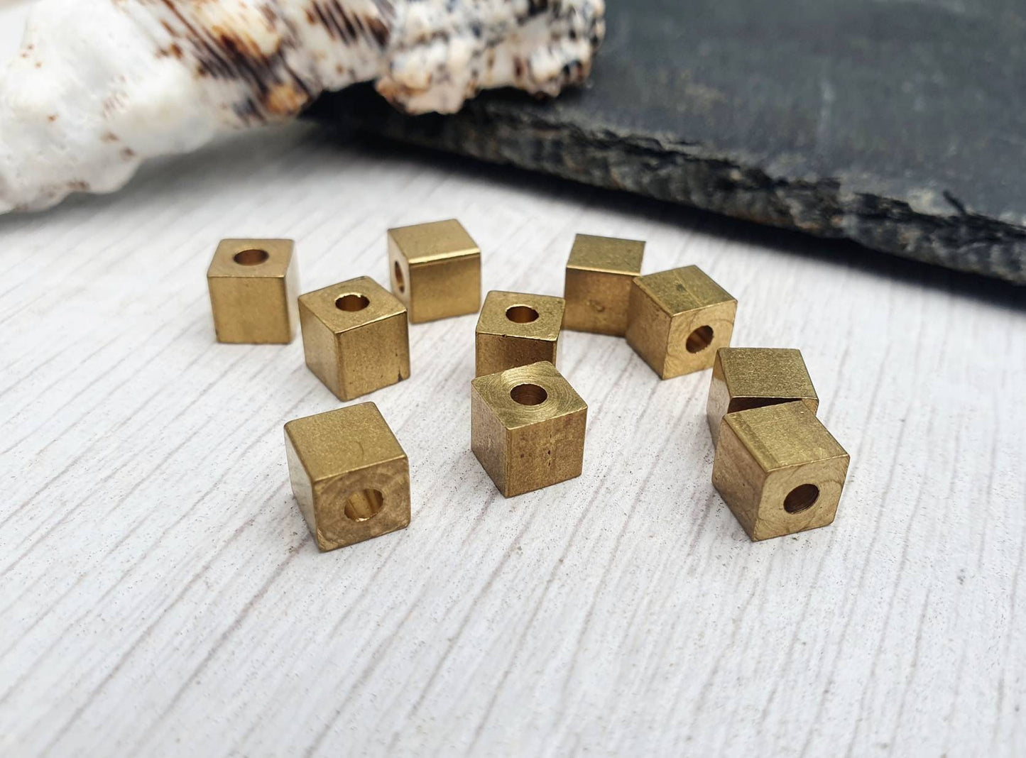 6mm Raw Brass Cube Beads | Square Brass Beads | 10 Pcs