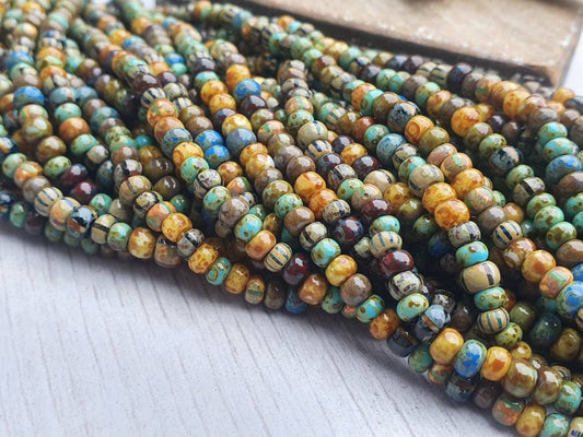 6/0 Caribbean Blue Picasso Seed Beads | 4mm Beads | Full Strand