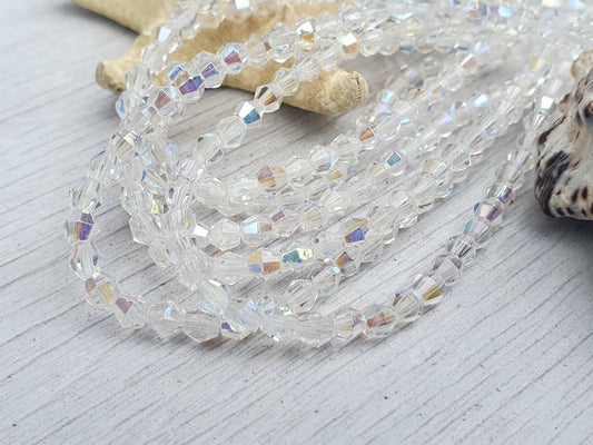 4mm Crystal AB Bicone Beads | Full Strand of 50 Beads