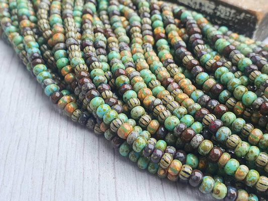 6/0 Aged Ivy Picasso Seed Beads | 4mm Beads | Full Strand