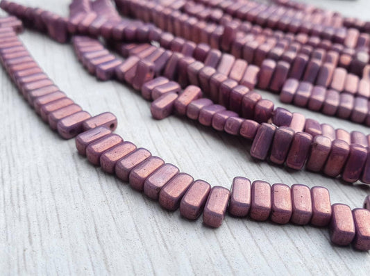 3 x 6mm Lilac Luster 2 Hole Brick Beads | Full Strand of 50