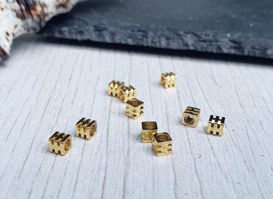 3mm 18K Gold Plated Striped Cube Beads | Square Beads | 10 Pcs