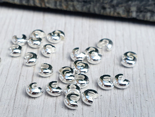 4mm Silver Plated Crimp Bead Covers | 30 Pcs