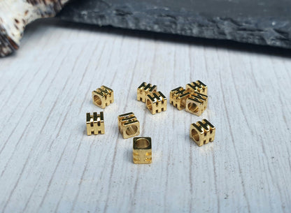 3mm 18K Gold Plated Striped Cube Beads | Square Beads | 10 Pcs