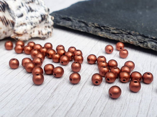 4mm Metallic Copper Smooth Round Druk Beads | 50 Beads
