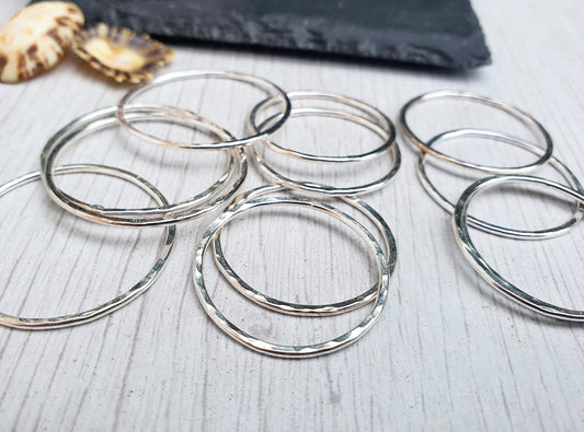 Sterling Silver Hammered Circle Link | 25, 27 or 30mm OD | Earring Components | 2/5/10 Pcs