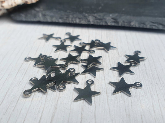 10 x 11mm Stainless Steel Star Charms | 20 Pcs | Steel Charm Pendants