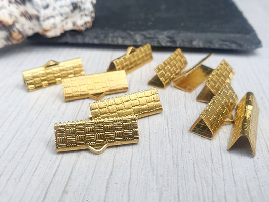 20 x 8mm Raw Brass Textured Ribbon Ends With Ring | 10pcs | Raw Brass Findings