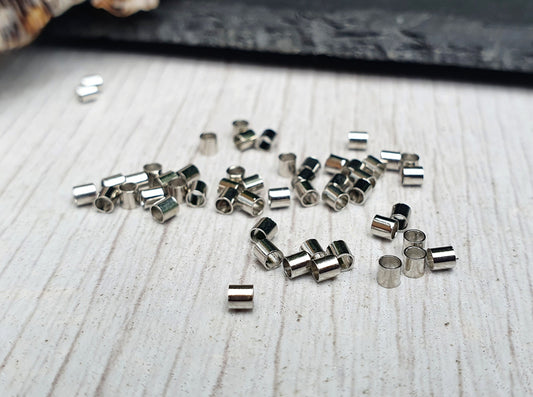 2mm Platinum Plated Crimp Beads | 50 Pcs | Crimp Ends