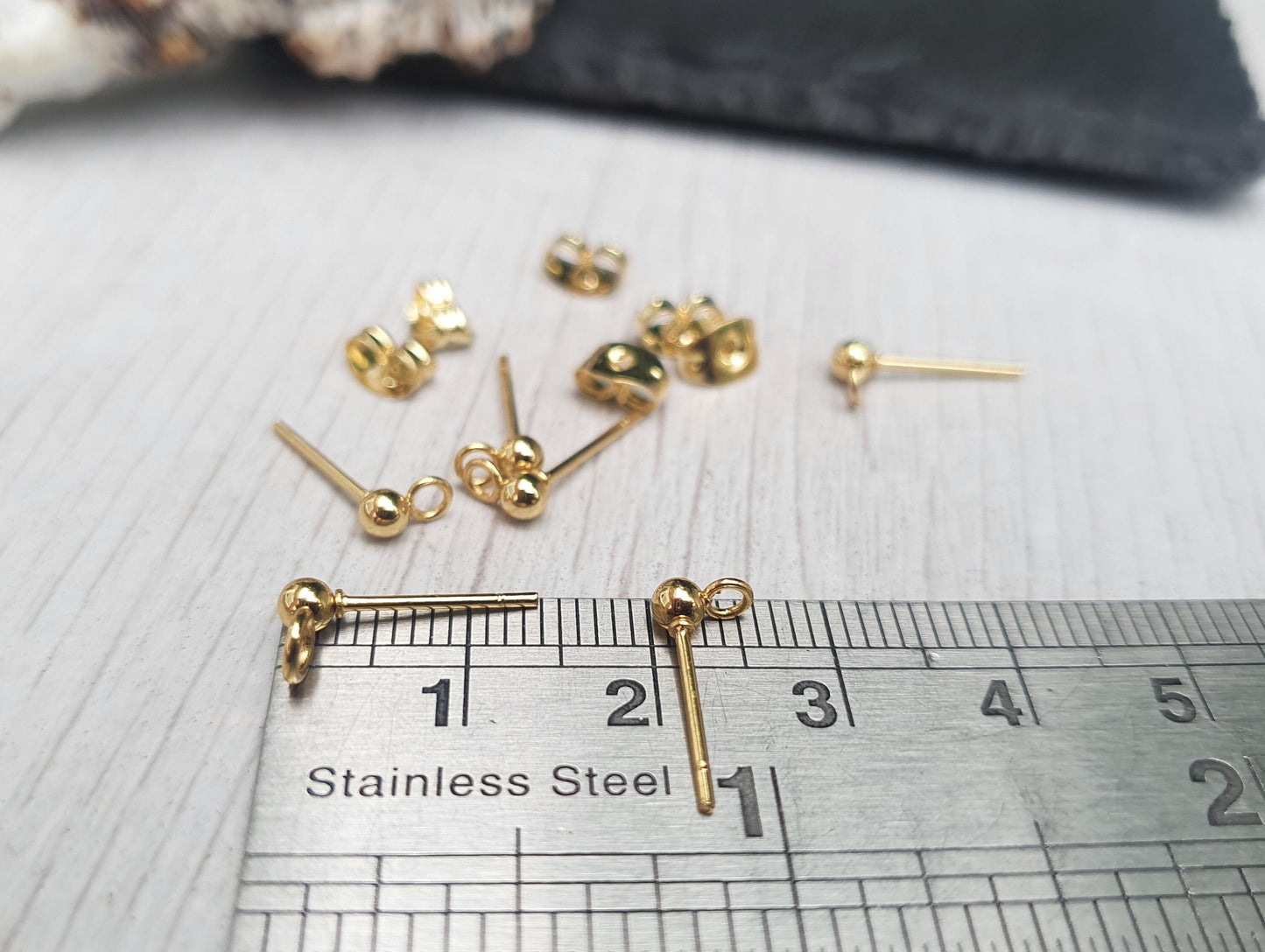 3mm Gold Plated Stainless Ball Studs with a Loop | 3 Pairs