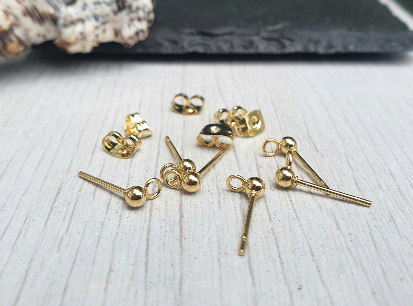 3mm Gold Plated Stainless Ball Studs with a Loop | 3 Pairs
