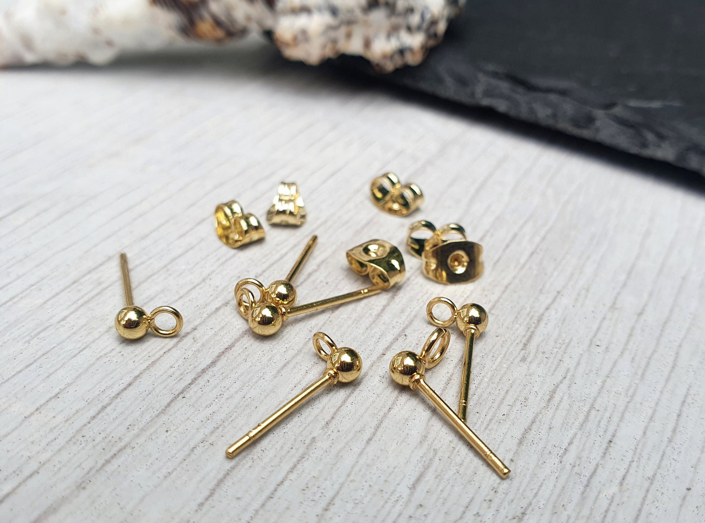 3mm Gold Plated Stainless Ball Studs with a Loop | 3 Pairs