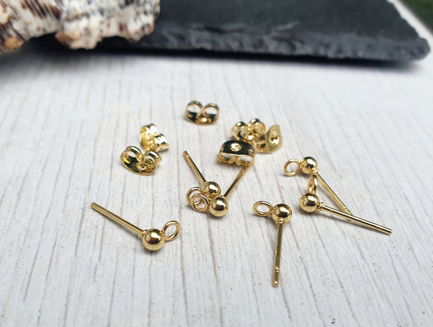 3mm Gold Plated Stainless Ball Studs with a Loop | 3 Pairs