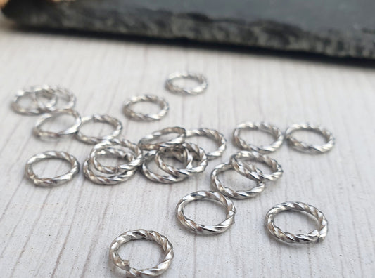 8mm Stainless Steel Twisted Open Jump Rings | 16g Wire | 20 pcs