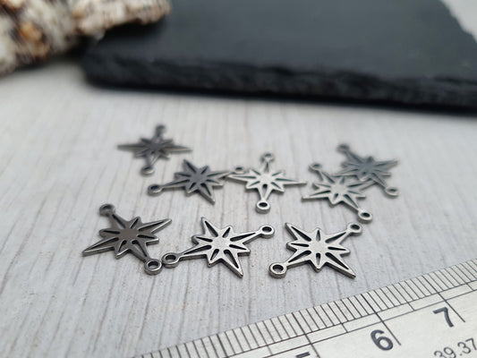 18 x 14mm Stainless Steel North Star Connector Charms | 8 Pcs