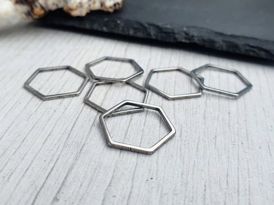 21 x 17mm Stainless Steel Hexagon Frame | Geometric Connectors | 6 Pcs