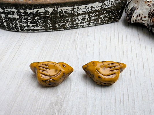 11 x 22mm Yellow Gold with a Copper Wash | Bird Beads | 2 Beads