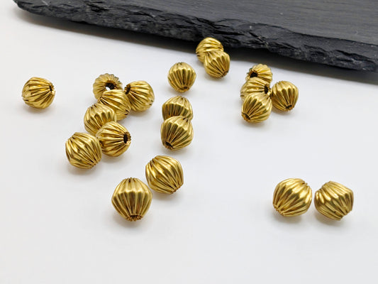 6mm Corrugated Raw Brass Bi-cone Beads | 20 Pcs